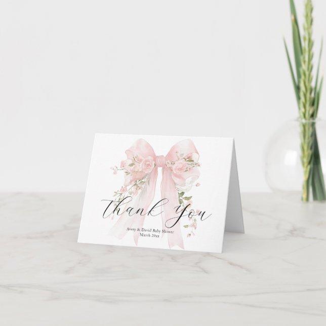 Tarjeta De Agradecimiento Floral Bow Elegant Flower Girl Baby Shower (Anverso)