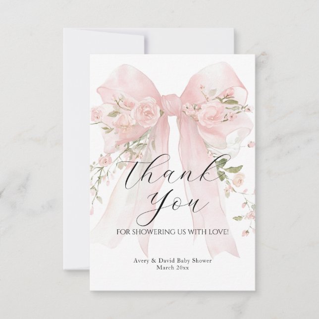 Tarjeta De Agradecimiento Floral Bow Elegant Flower Girl Baby Shower (Anverso)