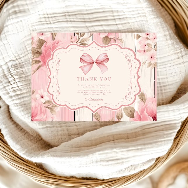 Tarjeta De Agradecimiento Floral Bow Fancy ONE Chica Primer cumpleaños (Subido por el creador)