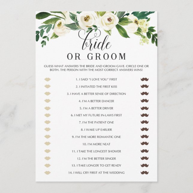 Tarjeta De Agradecimiento Floral Bridal Shower Bride o Groom Game (Anverso)