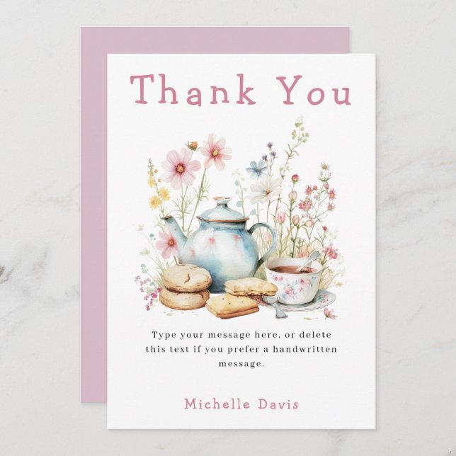 Tarjeta De Agradecimiento Floral Bridal Shower Tea Fiesta (Anverso / Reverso)