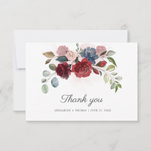 Tarjeta De Agradecimiento Floral Burgundy Greenery Eucalyptus Boda