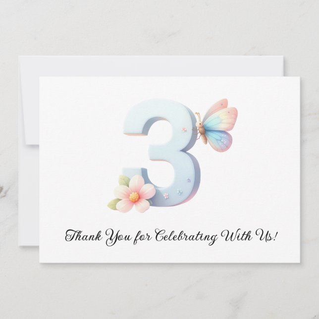 Tarjeta De Agradecimiento Floral Butterfly 3rd Birthday Whimsical Spring  (Anverso)