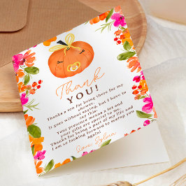 Tarjeta De Agradecimiento Floral Caída lindo calabaza pequeña ducha bebé