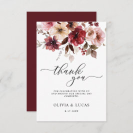 Tarjeta De Agradecimiento Floral Caída Maroon Rústica Caída Sale Boda