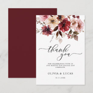Tarjeta De Agradecimiento Floral Caída Maroon Rústica Caída Sale Boda