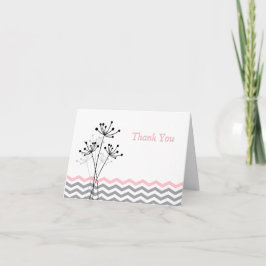 Tarjeta de agradecimiento floral Chevron rosa, gri