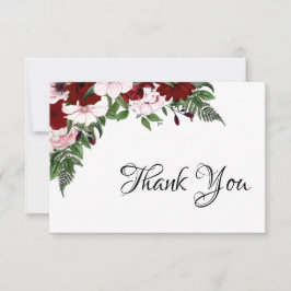 Tarjeta De Agradecimiento Floral color de agua Borgoña Rubor verde blanco
