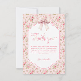 Tarjeta De Agradecimiento Floral color rosa es un Baby Shower Chica