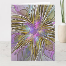 Tarjeta De Agradecimiento Floral Colorful Abstract Fractal With Pink & Gold