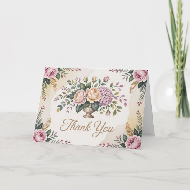 Tarjeta de agradecimiento floral con corona de acu (Anverso)