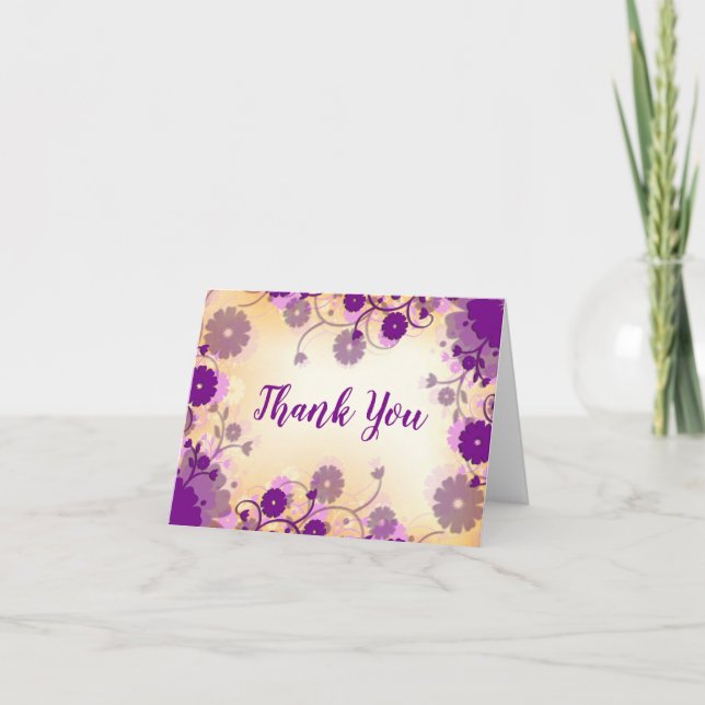 Tarjeta de agradecimiento floral con flores púrpur (Anverso)