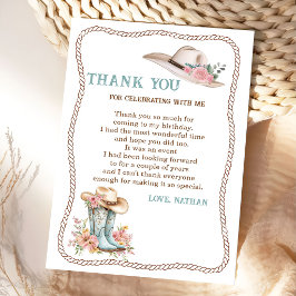 Tarjeta De Agradecimiento Floral Cowgirl Boots and Hat Birthday