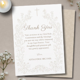 Tarjeta De Agradecimiento Floral Cross First Holy Communion 