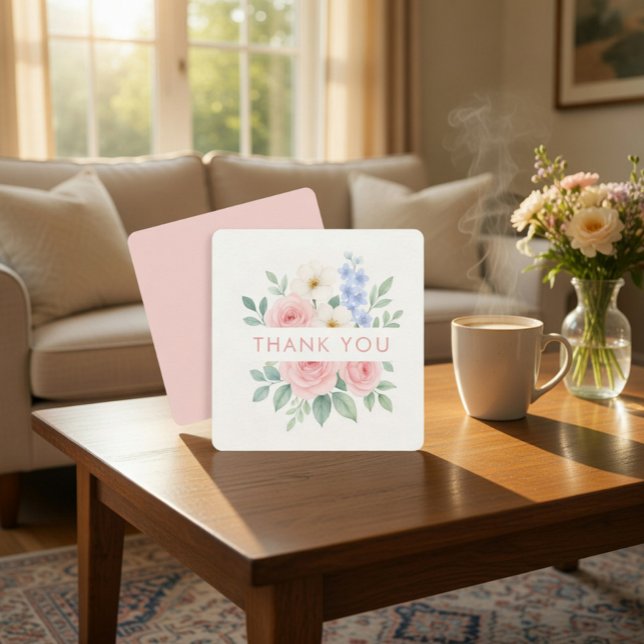 Tarjeta de agradecimiento floral cuadrada con acua (Subido por el creador)