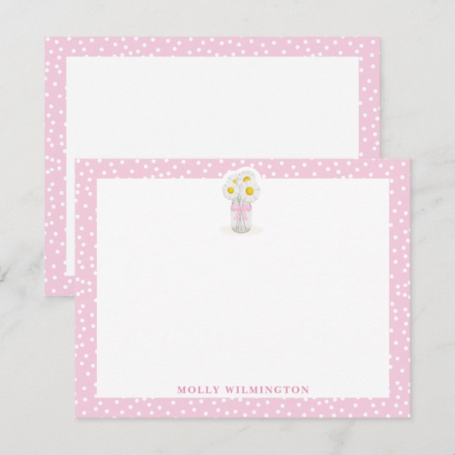 Tarjeta De Agradecimiento Floral Daises Mason Jar Vase Girly Stationery (Anverso / Reverso)
