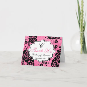 Tarjeta de agradecimiento floral damasco rosa negr