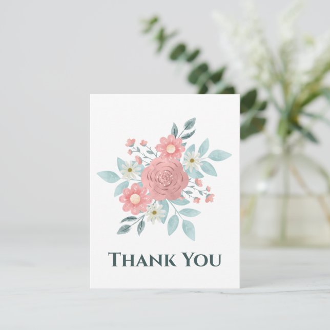 Tarjeta de agradecimiento floral de acuarela (Anverso de pie)