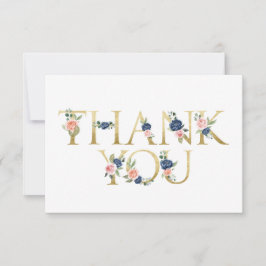 Tarjeta de agradecimiento floral de acuarela azul 