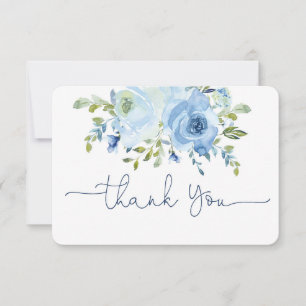 Tarjeta de agradecimiento floral de acuarela azul