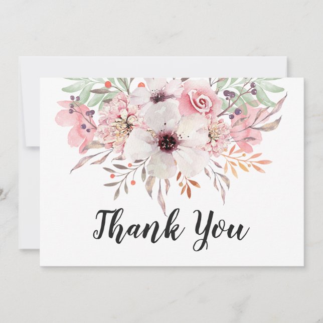 Tarjeta de agradecimiento floral de acuarela chic  (Anverso)