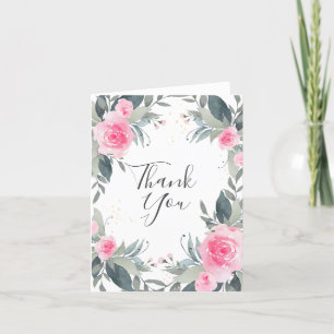 Tarjeta de agradecimiento floral de acuarela con r