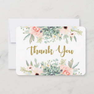 Tarjeta de agradecimiento floral de acuarela de su