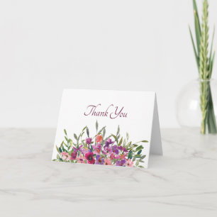 Tarjeta de agradecimiento floral de acuarela púrpu