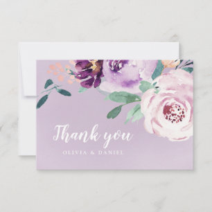 Tarjeta De Agradecimiento Floral de acuarela púrpura botánica floreciente