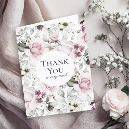 Tarjeta De Agradecimiento Floral de acuarela rosada femenina gracias