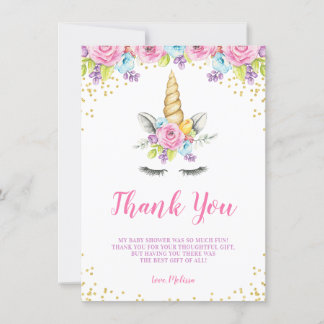 Tarjeta De Agradecimiento Floral de agua unicornio Baby Shower