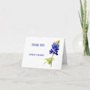 Tarjeta De Agradecimiento Floral de azul sobre blanco, Boda