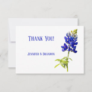 Tarjeta De Agradecimiento Floral de azul sobre blanco, Boda