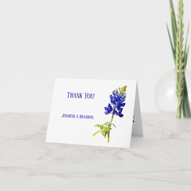 Tarjeta De Agradecimiento Floral de Bluebonnet sobre Blanco, Boda (Anverso)