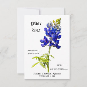 Tarjeta De Agradecimiento Floral de Bluebonnet sobre blanco, RSVP de boda,