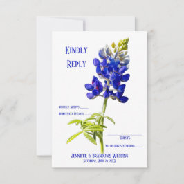 Tarjeta De Agradecimiento Floral de Bluebonnet sobre blanco, RSVP de boda,