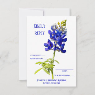 Tarjeta De Agradecimiento Floral de Bluebonnet sobre blanco, RSVP de boda,