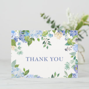Tarjeta De Agradecimiento Floral de Boda con Hortensias Azules Elegantes