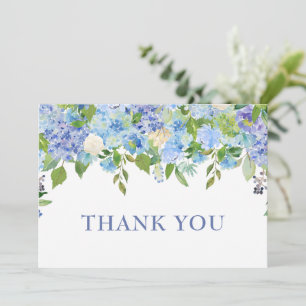 Tarjeta De Agradecimiento Floral de Boda Verde con Hortensias Azules Elegant