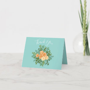 Tarjeta De Agradecimiento Floral de Bodas Verde azulados de Peach Aqua