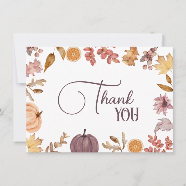 Tarjeta De Agradecimiento Floral de calabaza, ducha rústica, cumpleaños (Anverso)
