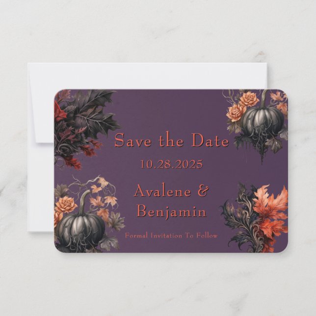 Tarjeta De Agradecimiento Floral De Calabaza Púrpura Gótica Guardar La Tarje (Anverso)