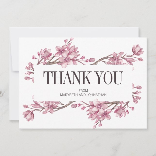 Tarjeta De Agradecimiento Floral De Cerezo Rosa Gracias Boda (Anverso)