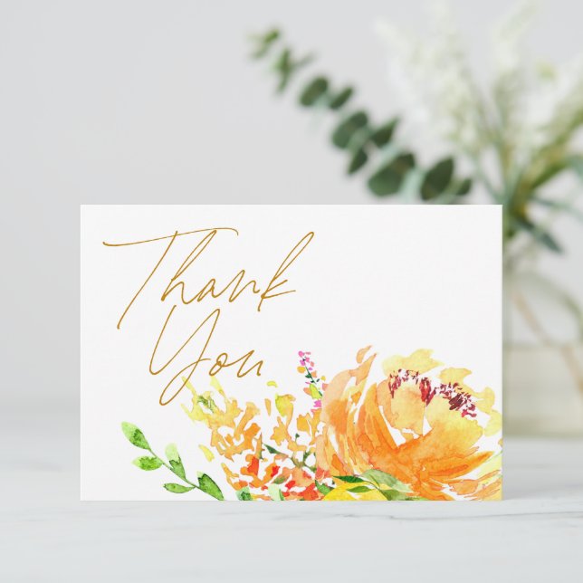 Tarjeta De Agradecimiento Floral de color amarillo elegante (Anverso de pie)