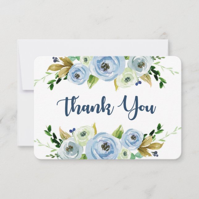 Tarjeta de agradecimiento floral de color azul Bab (Anverso)