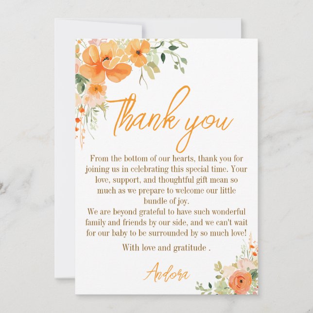 Tarjeta de agradecimiento Floral de color de agua  (Anverso)