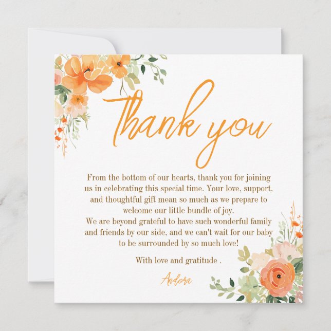 Tarjeta de agradecimiento Floral de color de agua  (Anverso)