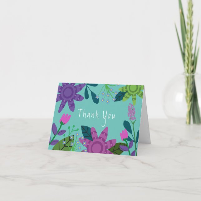 Tarjeta De Agradecimiento Floral de colores vivos (Anverso)