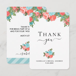 Tarjeta de agradecimiento floral de coral y azul t