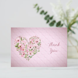 Tarjeta de agradecimiento floral de corazón rosa